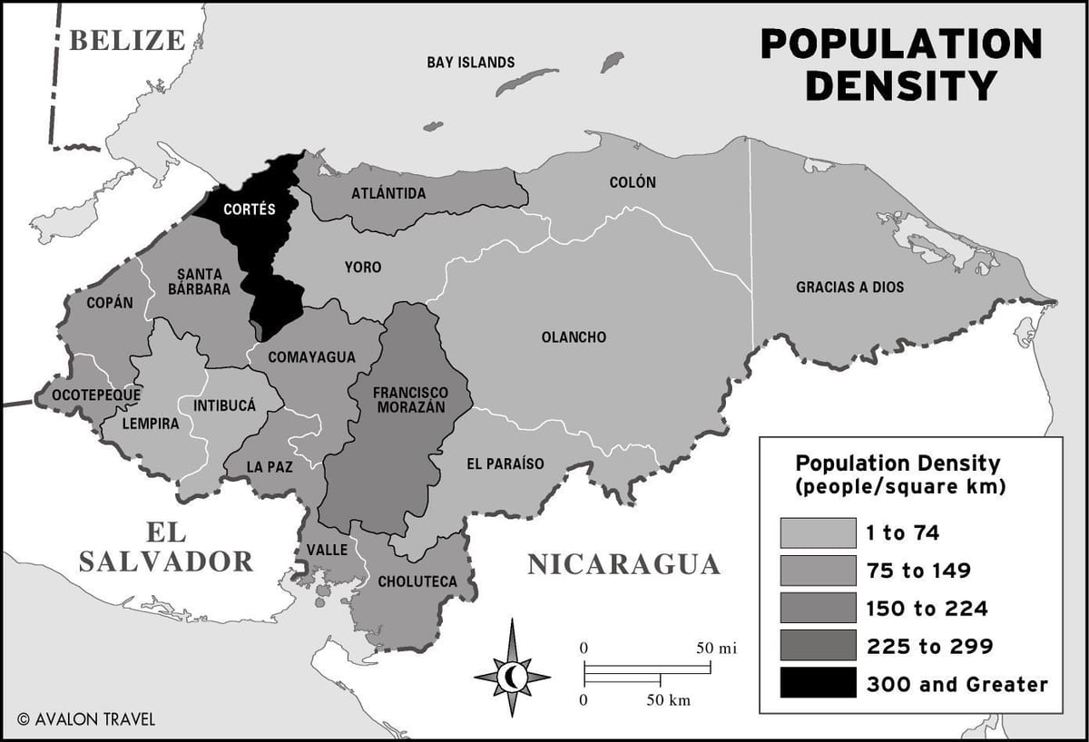 ramani ya Honduras idadi ya watu