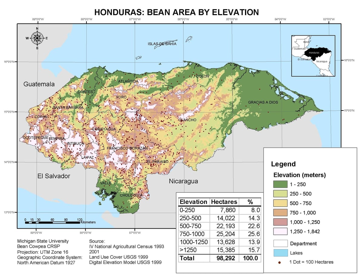 ramani ya Honduras mwinuko