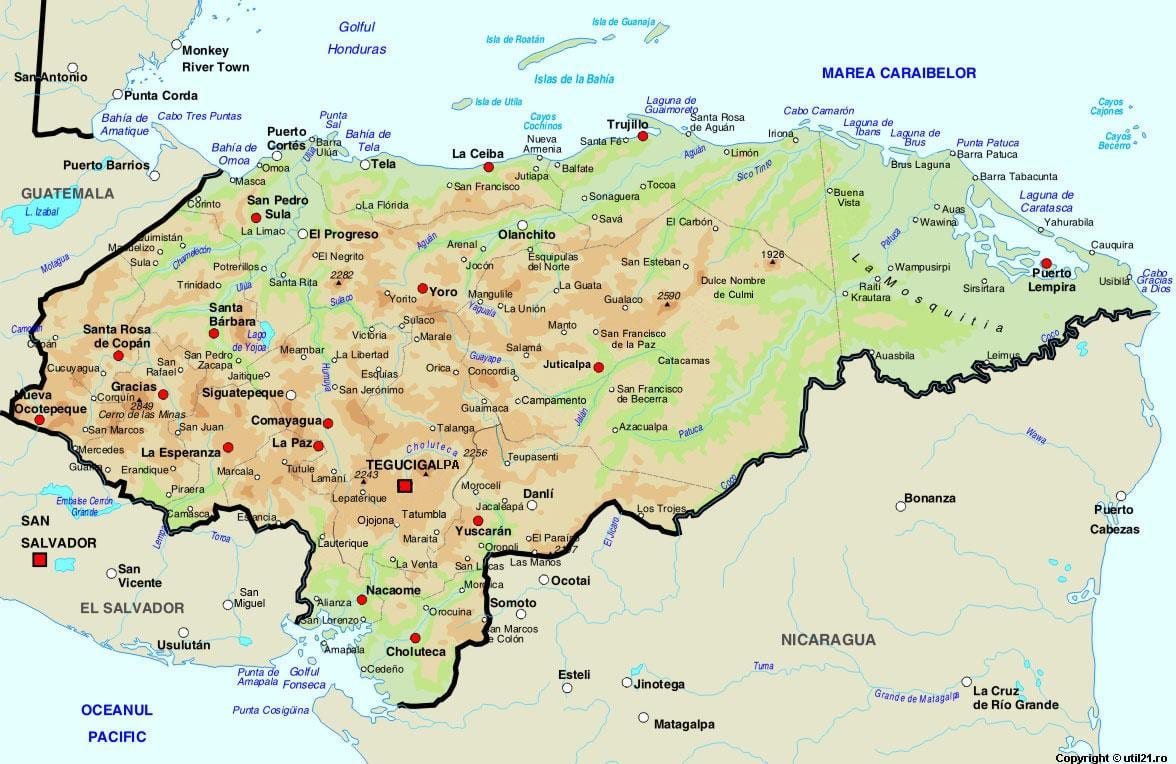 ramani ya Honduras na nchi jirani