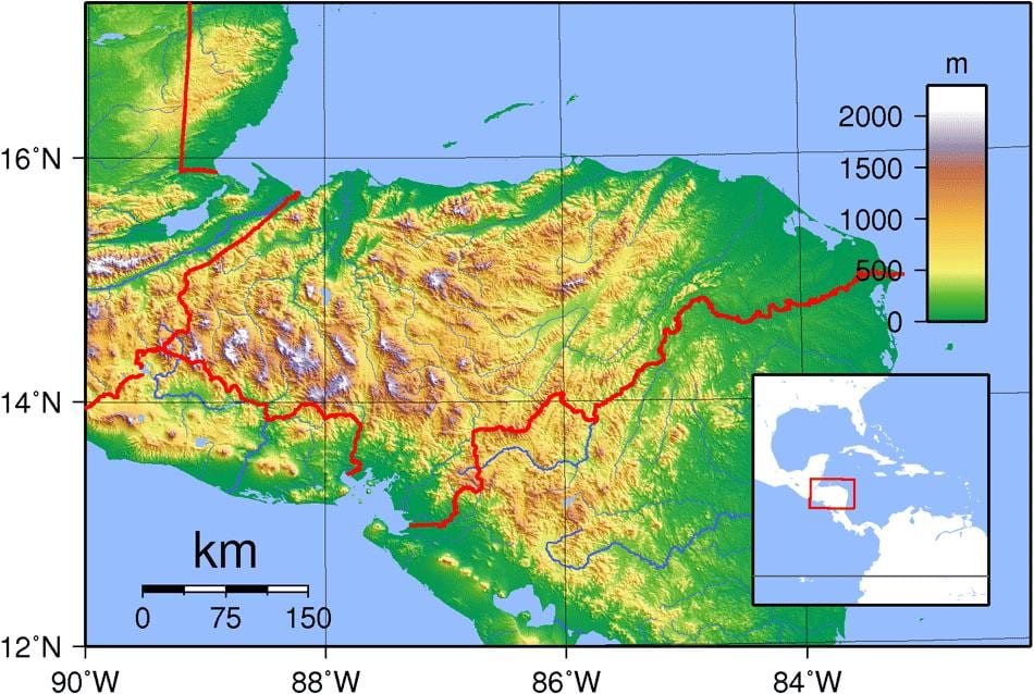 ramani ya Honduras topographic